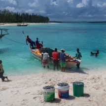 Fishing boat with tiny fish (in the buckets)